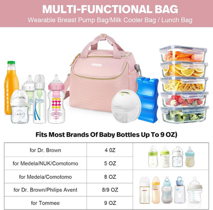 Wearable Breast Pump Bag,Breastmilk Cooler Travel Bag Compatible with Momcozy/Eufy/Paruu/Elvie/Willow/Medela Breast Pump with Ice Pack and Water Resistent Mat for 6 Baby Bottles Up to 9 Ounce,Black