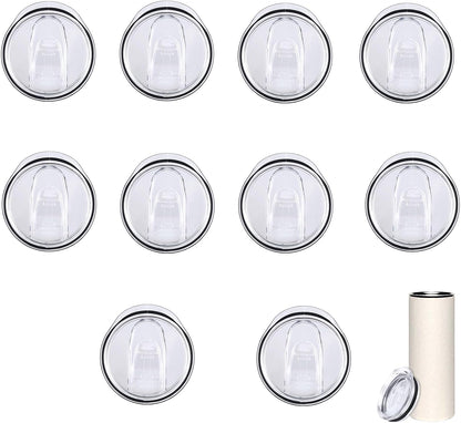 10 Pcs Skinny Tumbler Lid Replacement, 20 Oz Tumbler Lid Fit Skinny Cup, Spill-Proof Replacement Lids for 20 Oz, Silicone Sliding Cover Mug Topper Straw Friendly for Work Travel Daily Use, White