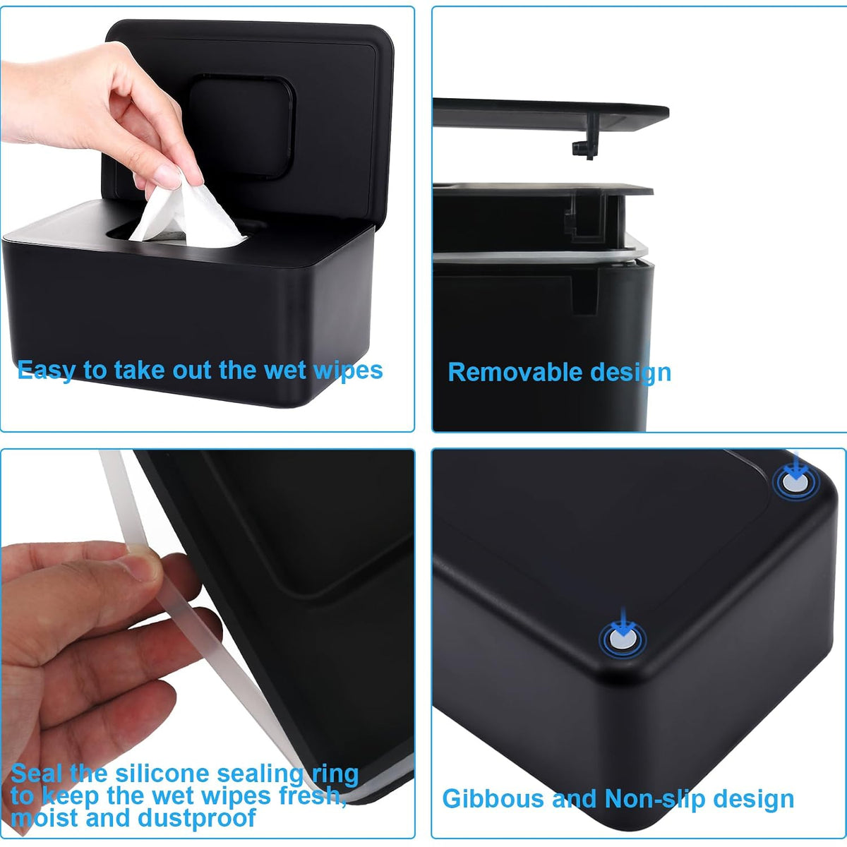 Baby Wipes Dispenser, Wipes Dispenser Baby Wipes Case, Baby Wipe Holder for Fresh Wipes, Non-Slip Wipes Case, Wipe Container with Sealing Design Lid (Black)