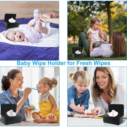 Baby Wipes Dispenser, Wipes Dispenser Baby Wipes Case, Baby Wipe Holder for Fresh Wipes, Non-Slip Wipes Case, Wipe Container with Sealing Design Lid (Black)
