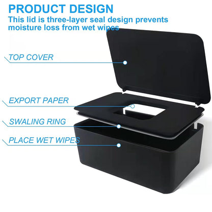 Baby Wipes Dispenser, Wipes Dispenser Baby Wipes Case, Baby Wipe Holder for Fresh Wipes, Non-Slip Wipes Case, Wipe Container with Sealing Design Lid (Black)
