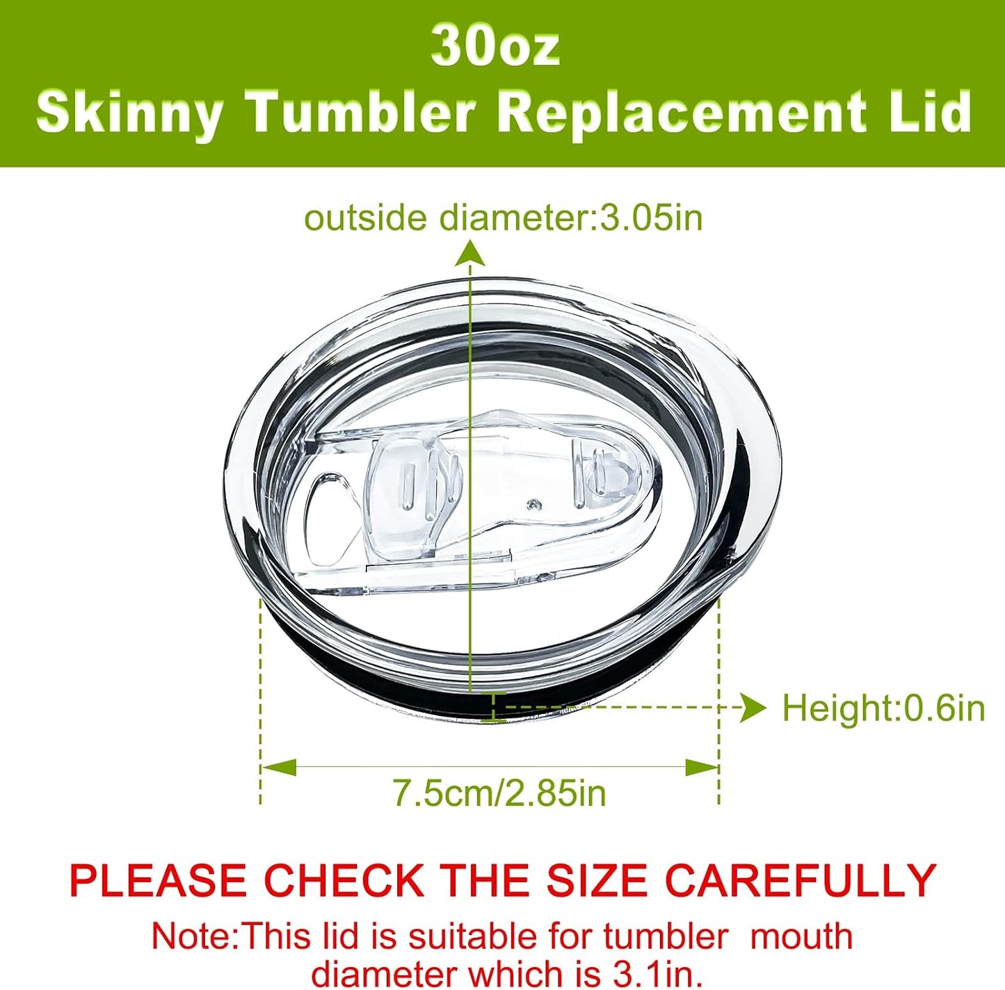 2 Pack 20oz Skinny Tumbler Replacement Lids,Spill Proof Covers | Splash Resistant Sliding Covers with Seal Ring,for 20oz Strainght Skinny Tumbler,Straw Friendly, BPA Free,Leak-proof