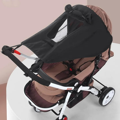 Stroller Sun Shade – UPF Protective Linen Shade Cover with Ventilation Window for Reversible High-View Strollers - Black
