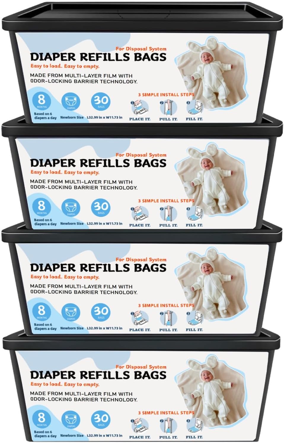 Diaper Pail Refills Bags Compatible with Genie Easy Roll Signature Diaper