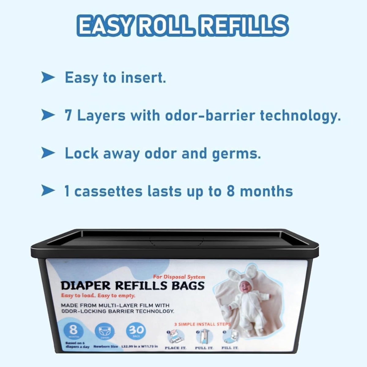 Diaper Pail Refills Bags Compatible with Genie Easy Roll Signature Diaper