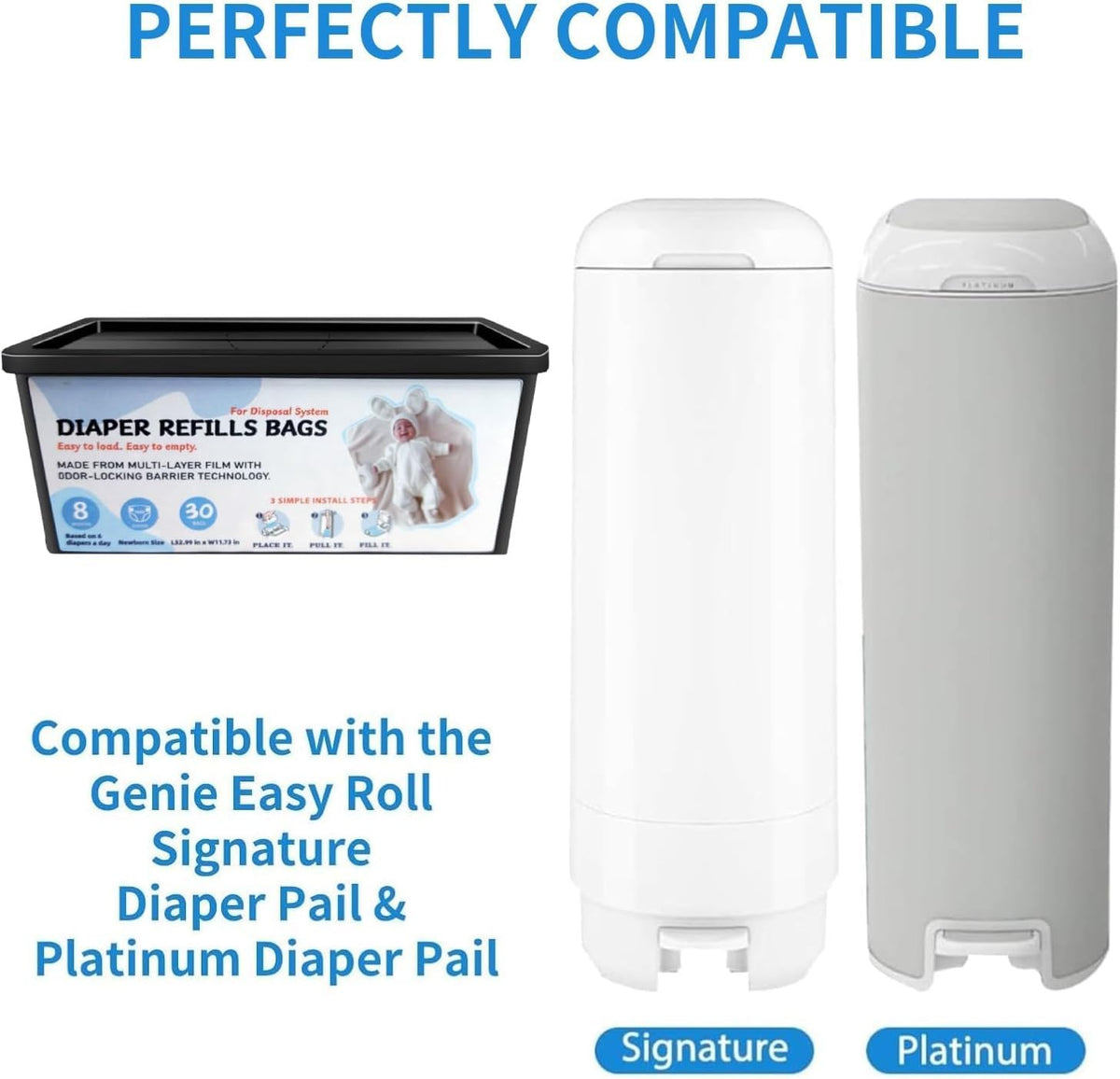 Diaper Pail Refills Bags Compatible with Genie Easy Roll Signature Diaper