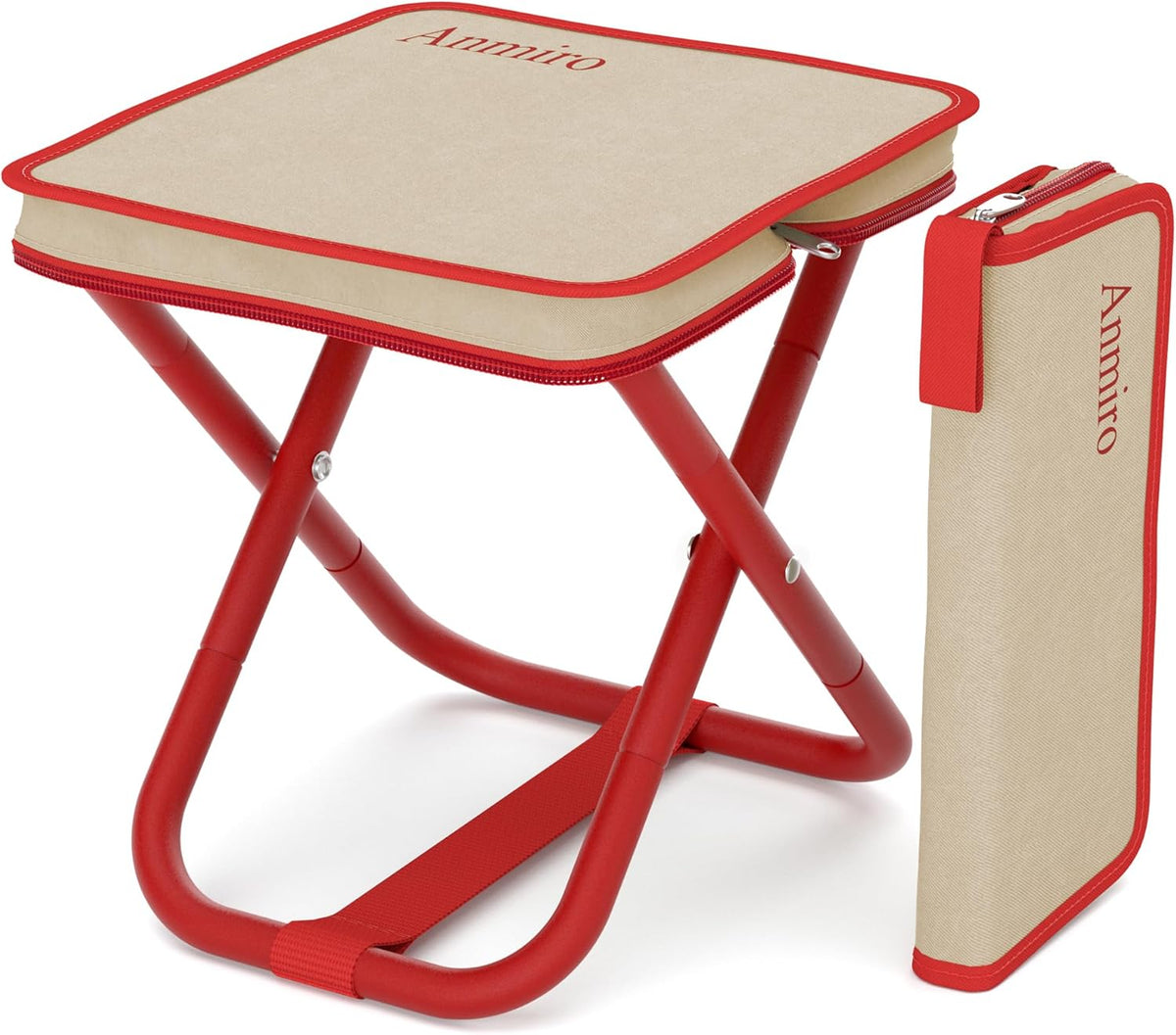 Portable Folding Camping Stool, 12.6 Inch Lightweight Mountaineering Hiking Stool, Outdoor Beach Fishing Garden Foldable Stool with Carry Bag, Supports Up to 200LB