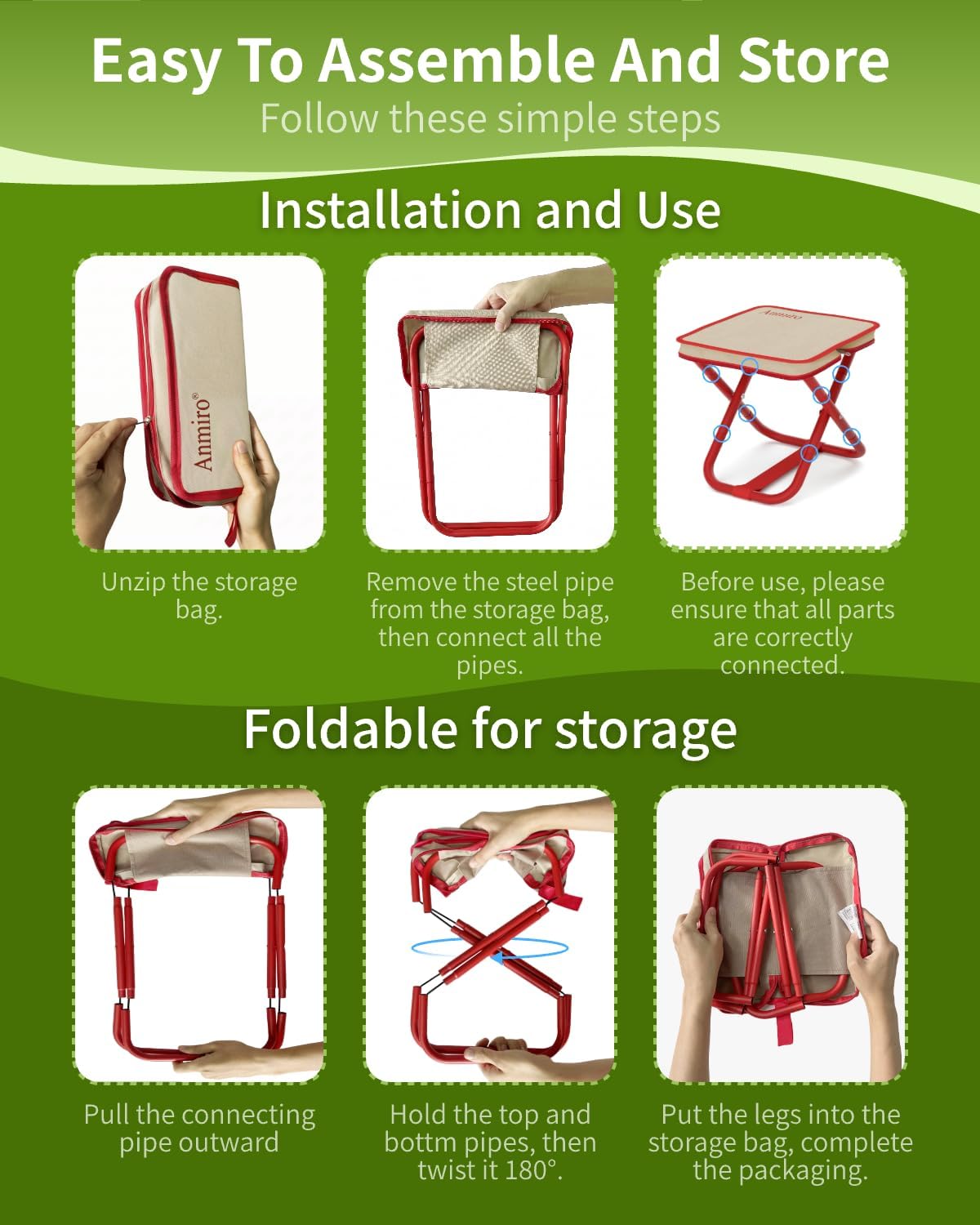 Portable Folding Camping Stool, 12.6 Inch Lightweight Mountaineering Hiking Stool, Outdoor Beach Fishing Garden Foldable Stool with Carry Bag, Supports Up to 200LB