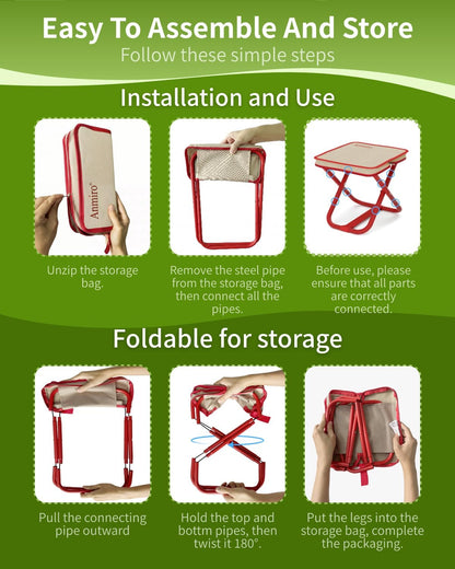 Portable Folding Camping Stool, 12.6 Inch Lightweight Mountaineering Hiking Stool, Outdoor Beach Fishing Garden Foldable Stool with Carry Bag, Supports Up to 200LB