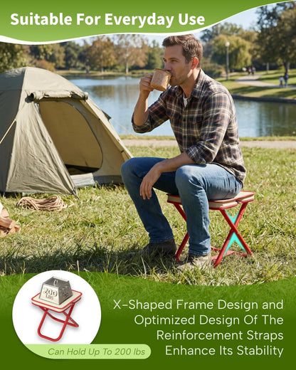 Portable Folding Camping Stool, 12.6 Inch Lightweight Mountaineering Hiking Stool, Outdoor Beach Fishing Garden Foldable Stool with Carry Bag, Supports Up to 200LB