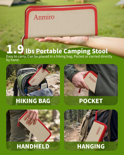 Portable Folding Camping Stool, 12.6 Inch Lightweight Mountaineering Hiking Stool, Outdoor Beach Fishing Garden Foldable Stool with Carry Bag, Supports Up to 200LB