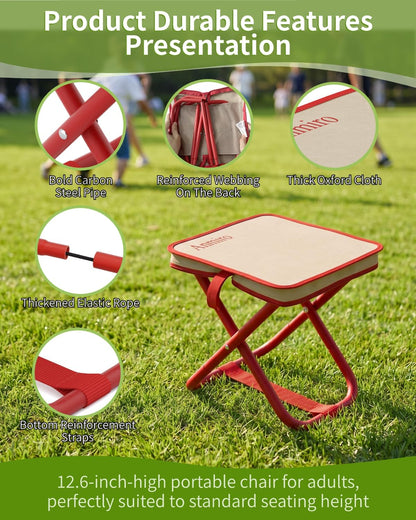 Portable Folding Camping Stool, 12.6 Inch Lightweight Mountaineering Hiking Stool, Outdoor Beach Fishing Garden Foldable Stool with Carry Bag, Supports Up to 200LB