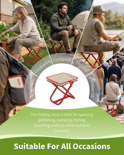 Portable Folding Camping Stool, 12.6 Inch Lightweight Mountaineering Hiking Stool, Outdoor Beach Fishing Garden Foldable Stool with Carry Bag, Supports Up to 200LB