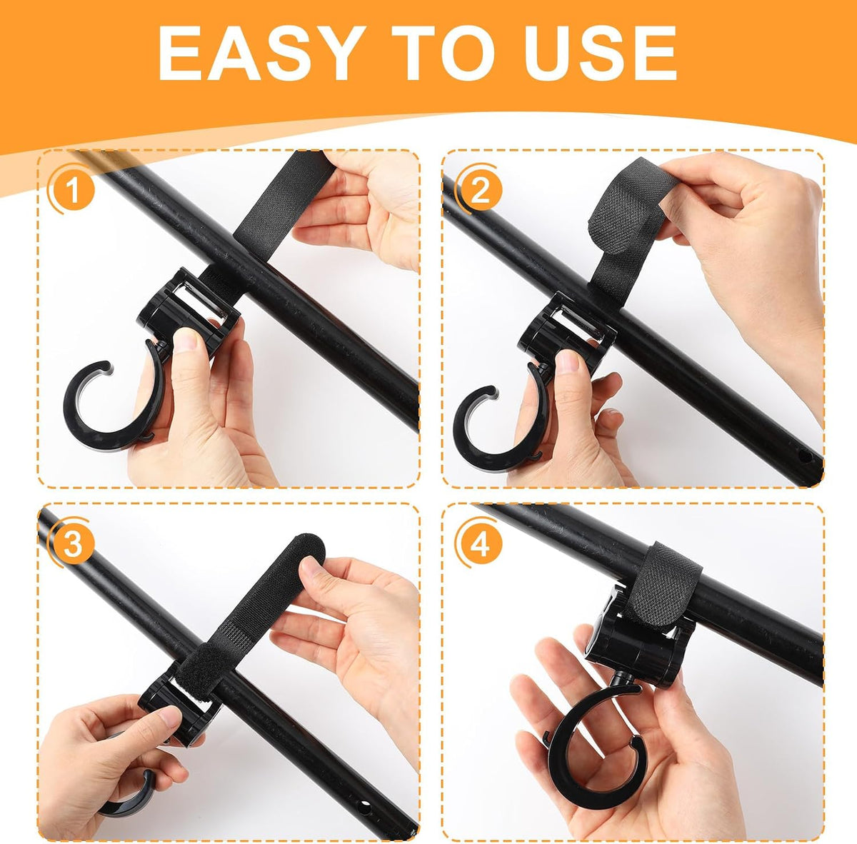 4 Pcs Walker Hooks Wheelchair Hanging Hooks 360° Rotation Stroller Hooks Stroller Hanger Diaper Bag Hanger Stroller Bags Purse Organizer Stroller Wheelchair Walker Accessories