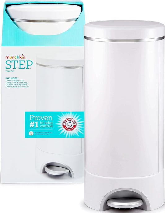 ® STEP™ Diaper Pail Powered by Arm & Hammer, #1 in Odor Control, Award-Winning, Includes 1 Snap, Seal & Toss™ Bag, 1 Starter Refill Ring, and 1 PUCK™ Baking Soda Cartridge