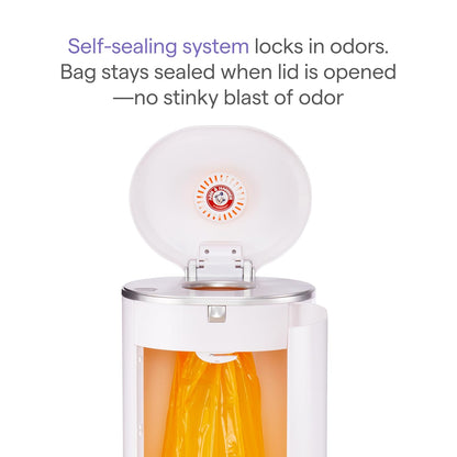 ® STEP™ Diaper Pail Powered by Arm & Hammer, #1 in Odor Control, Award-Winning, Includes 1 Snap, Seal & Toss™ Bag, 1 Starter Refill Ring, and 1 PUCK™ Baking Soda Cartridge