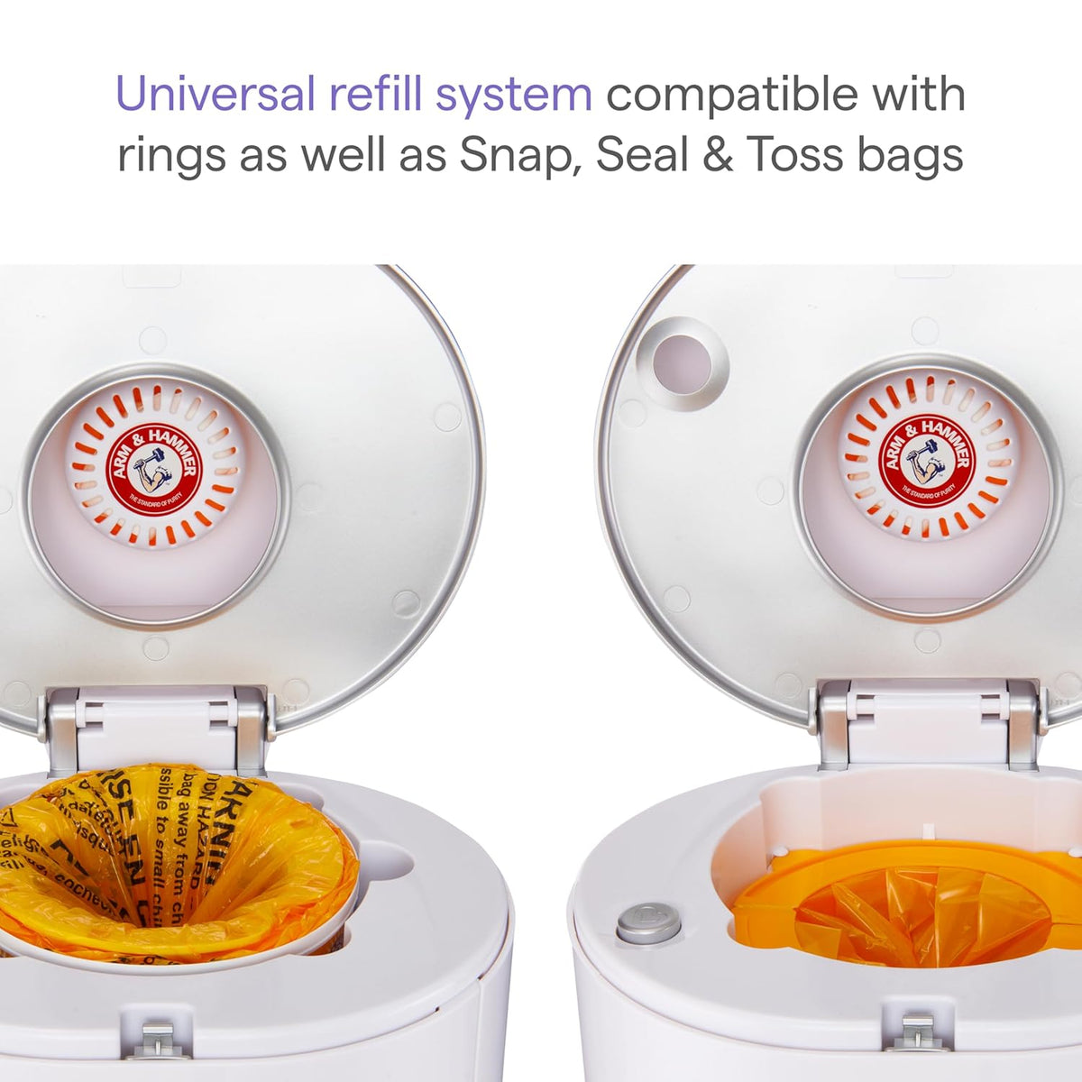 ® STEP™ Diaper Pail Powered by Arm & Hammer, #1 in Odor Control, Award-Winning, Includes 1 Snap, Seal & Toss™ Bag, 1 Starter Refill Ring, and 1 PUCK™ Baking Soda Cartridge