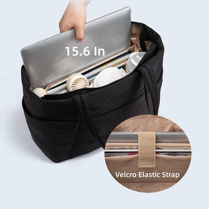 Puffer Tote Bag with 40oz Cup Holder Laptop Work Bag for Women | Lightweight Puffy Bag,Shoulder Bag for Teacher/Nurse,Includes Cosmetic Pouch,Everyday Carry & Travel Ready