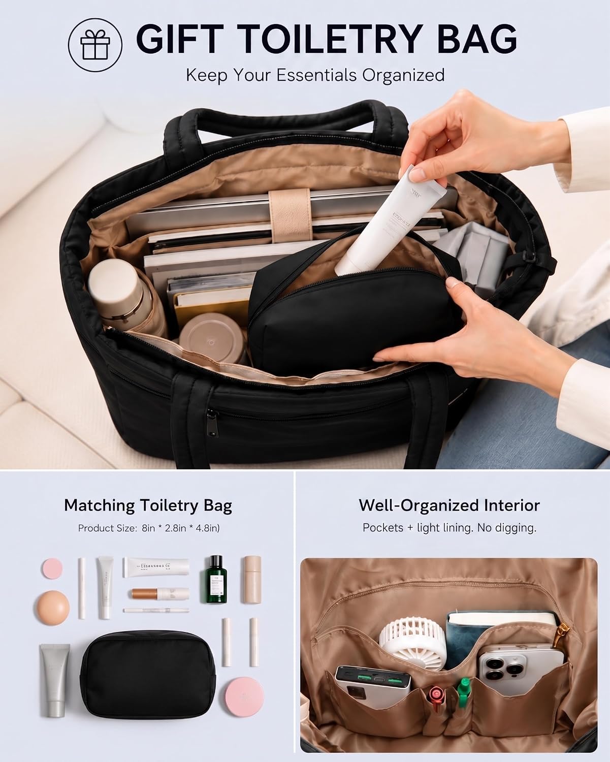 Puffer Tote Bag with 40oz Cup Holder Laptop Work Bag for Women | Lightweight Puffy Bag,Shoulder Bag for Teacher/Nurse,Includes Cosmetic Pouch,Everyday Carry & Travel Ready