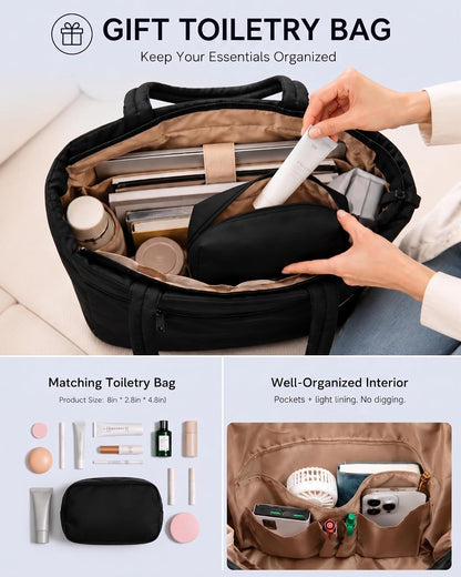 Puffer Tote Bag with 40oz Cup Holder Laptop Work Bag for Women | Lightweight Puffy Bag,Shoulder Bag for Teacher/Nurse,Includes Cosmetic Pouch,Everyday Carry & Travel Ready