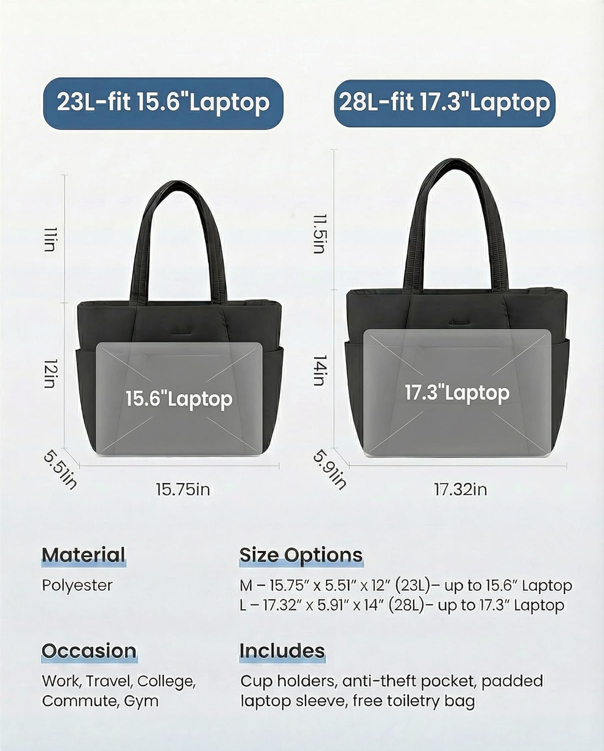 Puffer Tote Bag with 40oz Cup Holder Laptop Work Bag for Women | Lightweight Puffy Bag,Shoulder Bag for Teacher/Nurse,Includes Cosmetic Pouch,Everyday Carry & Travel Ready