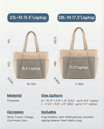 Puffer Tote Bag with 40oz Cup Holder Laptop Work Bag for Women | Lightweight Puffy Bag,Shoulder Bag for Teacher/Nurse,Includes Cosmetic Pouch,Everyday Carry & Travel Ready