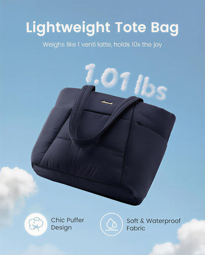 Puffer Tote Bag with 40oz Cup Holder Laptop Work Bag for Women | Lightweight Puffy Bag,Shoulder Bag for Teacher/Nurse,Includes Cosmetic Pouch,Everyday Carry & Travel Ready