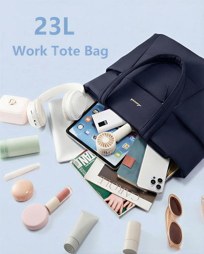 Puffer Tote Bag with 40oz Cup Holder Laptop Work Bag for Women | Lightweight Puffy Bag,Shoulder Bag for Teacher/Nurse,Includes Cosmetic Pouch,Everyday Carry & Travel Ready