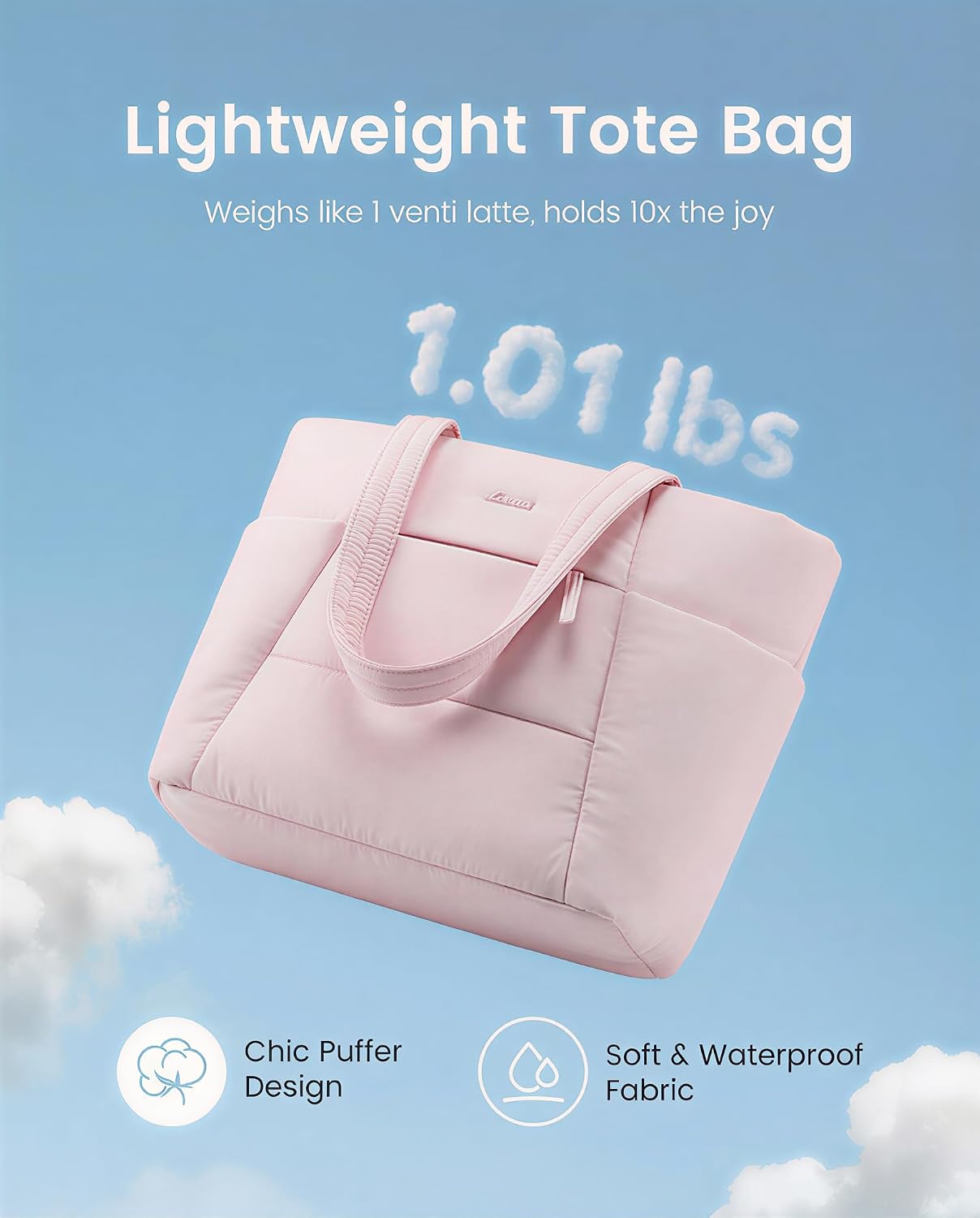 Puffer Tote Bag with 40oz Cup Holder Laptop Work Bag for Women | Lightweight Puffy Bag,Shoulder Bag for Teacher/Nurse,Includes Cosmetic Pouch,Everyday Carry & Travel Ready