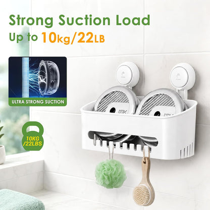 Shower Caddy Suction Cup NO-Drilling Removable Bathroom Shower Shelf Powerful Shower Organizer Basket Waterproof & Oilproof Wall Mounted Storage Rack for Bathroom&Kitchen