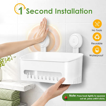 Shower Caddy Suction Cup NO-Drilling Removable Bathroom Shower Shelf Powerful Shower Organizer Basket Waterproof & Oilproof Wall Mounted Storage Rack for Bathroom&Kitchen