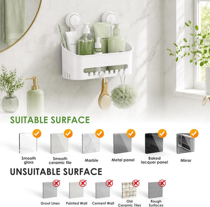 Shower Caddy Suction Cup NO-Drilling Removable Bathroom Shower Shelf Powerful Shower Organizer Basket Waterproof & Oilproof Wall Mounted Storage Rack for Bathroom&Kitchen