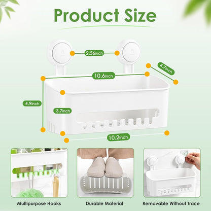 Shower Caddy Suction Cup NO-Drilling Removable Bathroom Shower Shelf Powerful Shower Organizer Basket Waterproof & Oilproof Wall Mounted Storage Rack for Bathroom&Kitchen