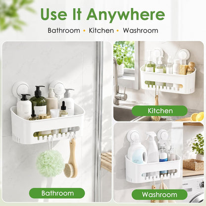 Shower Caddy Suction Cup NO-Drilling Removable Bathroom Shower Shelf Powerful Shower Organizer Basket Waterproof & Oilproof Wall Mounted Storage Rack for Bathroom&Kitchen