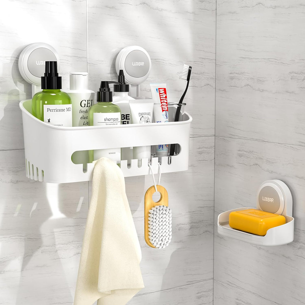 Shower Caddy Suction Cup NO-Drilling Removable Bathroom Shower Shelf Powerful Shower Organizer Basket Waterproof & Oilproof Wall Mounted Storage Rack for Bathroom&Kitchen