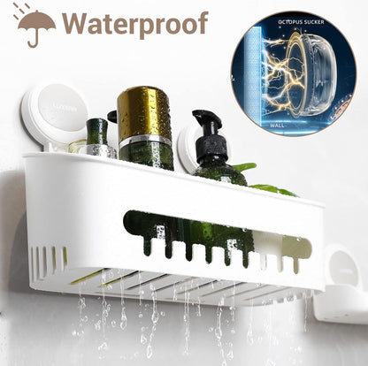 Shower Caddy Suction Cup NO-Drilling Removable Bathroom Shower Shelf Powerful Shower Organizer Basket Waterproof & Oilproof Wall Mounted Storage Rack for Bathroom&Kitchen