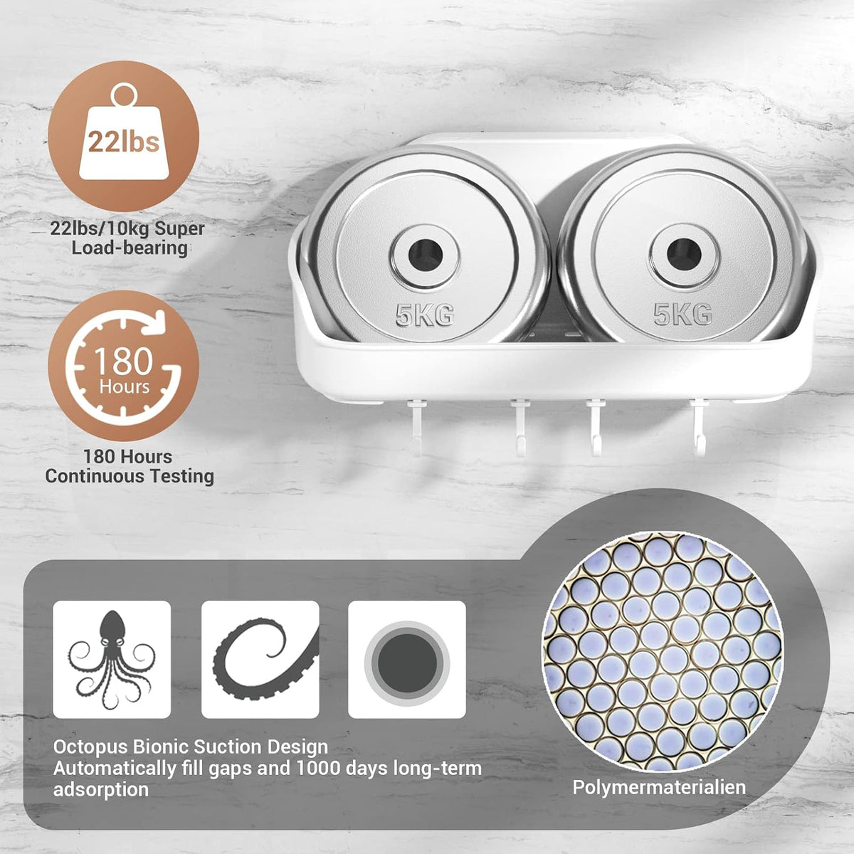 Shower Caddy Suction Cup NO-Drilling Removable Bathroom Shower Shelf Powerful Shower Organizer Basket Waterproof & Oilproof Wall Mounted Storage Rack for Bathroom&Kitchen