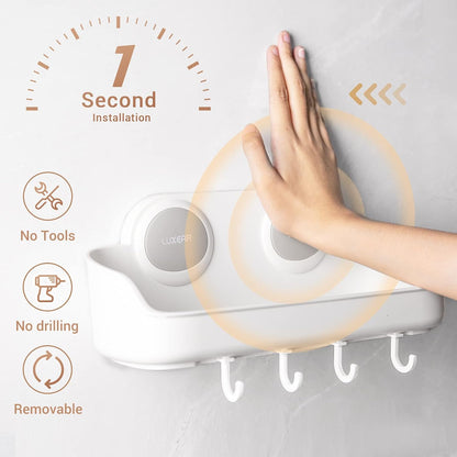 Shower Caddy Suction Cup NO-Drilling Removable Bathroom Shower Shelf Powerful Shower Organizer Basket Waterproof & Oilproof Wall Mounted Storage Rack for Bathroom&Kitchen