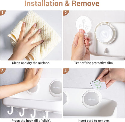 Shower Caddy Suction Cup NO-Drilling Removable Bathroom Shower Shelf Powerful Shower Organizer Basket Waterproof & Oilproof Wall Mounted Storage Rack for Bathroom&Kitchen