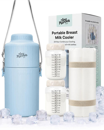 Portable Breast Milk Cooler 22oz Large Capacity with 2 Bottles for Outdoor
