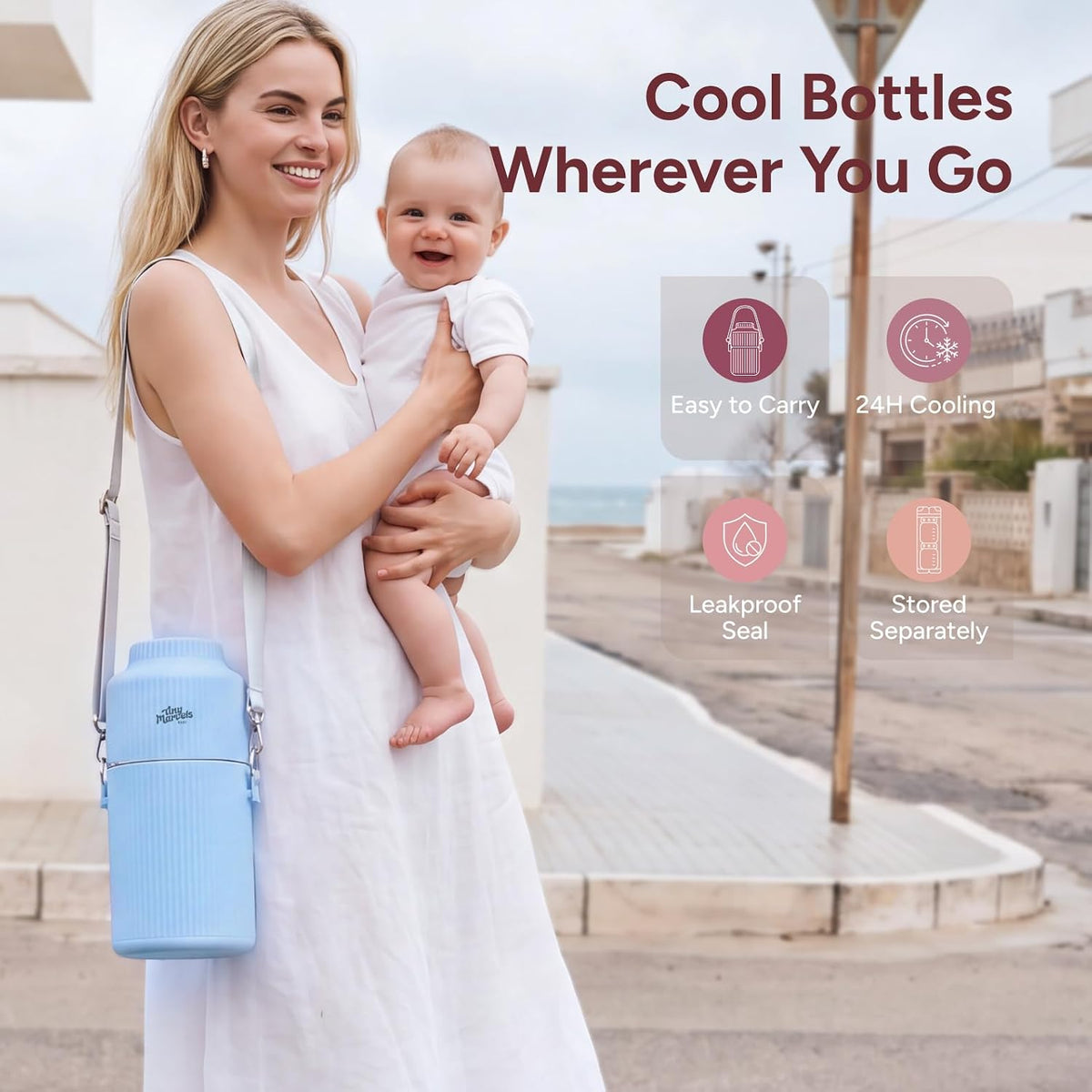 Portable Breast Milk Cooler 22oz Large Capacity with 2 Bottles for Outdoor