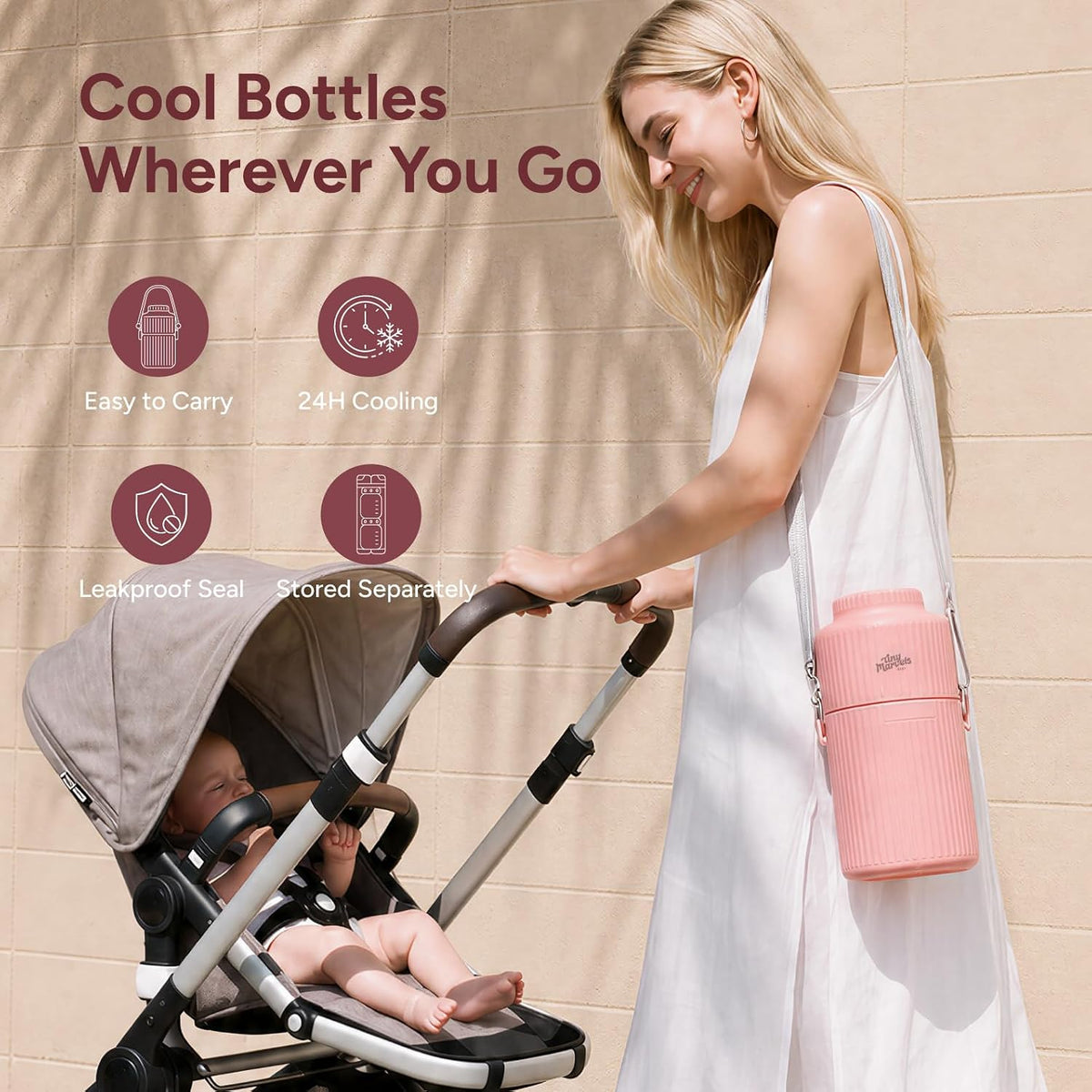 Portable Breast Milk Cooler 22oz Large Capacity with 2 Bottles for Outdoor