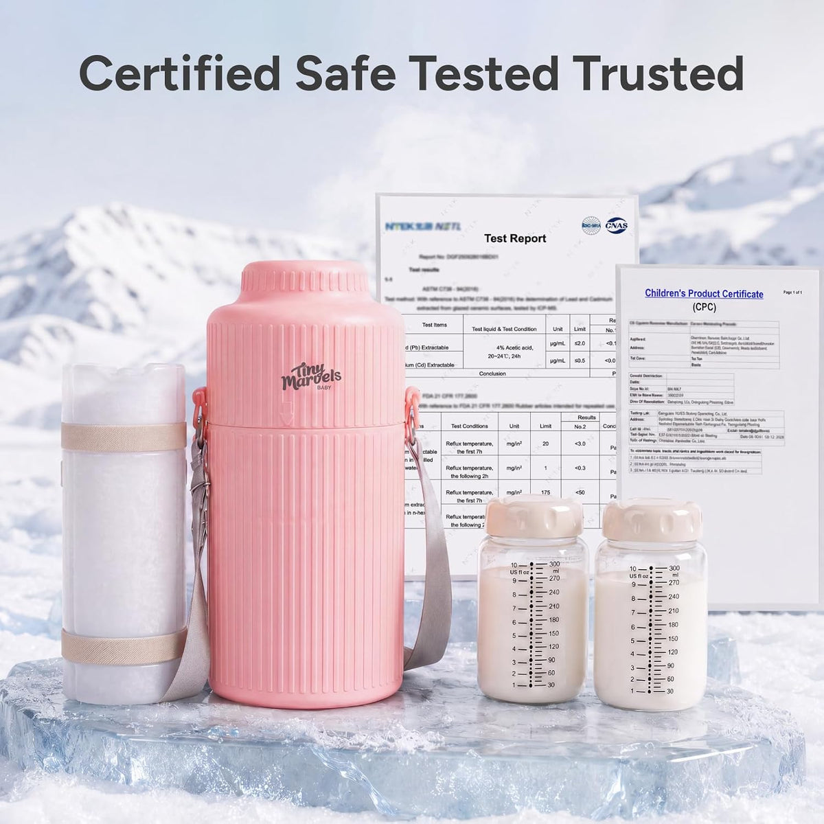 Portable Breast Milk Cooler 22oz Large Capacity with 2 Bottles for Outdoor