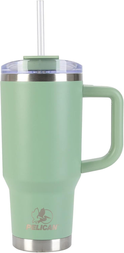 Pelican Porter™ 30 oz Travel Tumbler – Recycled Stainless Steel, Vacuum Insulated Mug with Handle – Keeps Drinks Hot 9 Hrs / Cold 16 Hrs – Spill-Resistant Lid, Dishwasher Safe– DESERT SAGE