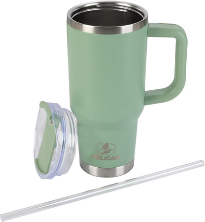 Pelican Porter™ 30 oz Travel Tumbler – Recycled Stainless Steel, Vacuum Insulated Mug with Handle – Keeps Drinks Hot 9 Hrs / Cold 16 Hrs – Spill-Resistant Lid, Dishwasher Safe– DESERT SAGE
