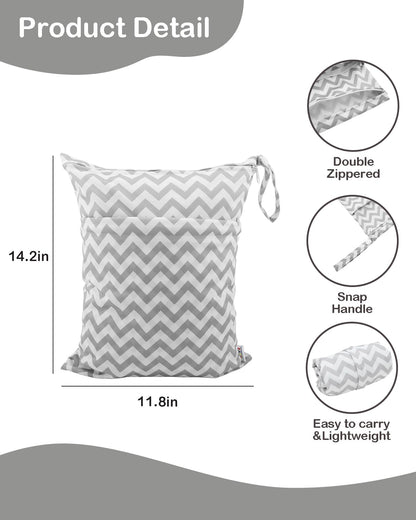 3 Pcs Cloth Diaper Wet Dry Bags Waterproof Reusable with Two Zippered Pockets Travel Beach Pool Daycare Soiled Baby Items Yoga Gym Bag for Swimsuits or Wet Clothes Small Medium Large - Colors A