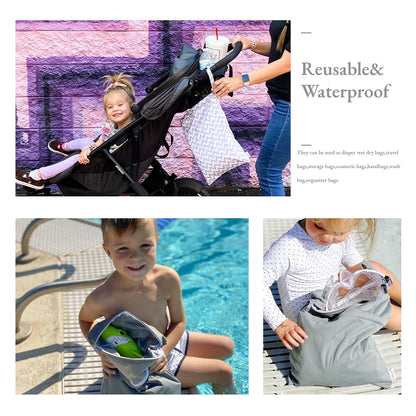 3 Pcs Cloth Diaper Wet Dry Bags Waterproof Reusable with Two Zippered Pockets Travel Beach Pool Daycare Soiled Baby Items Yoga Gym Bag for Swimsuits or Wet Clothes Small Medium Large - Colors A