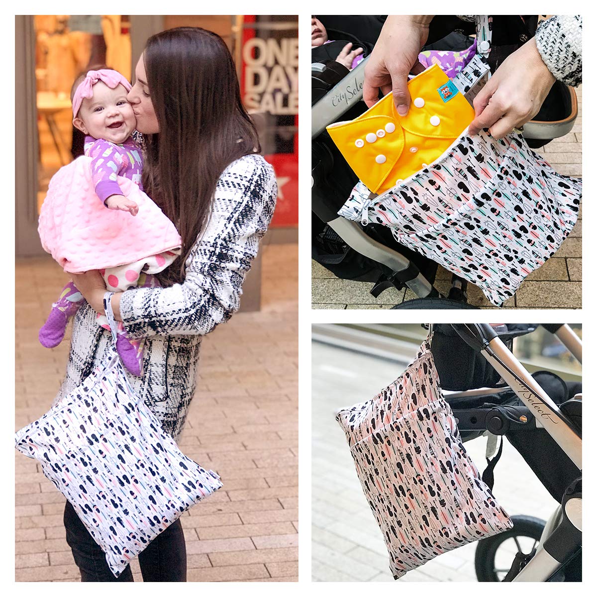 3 Pcs Cloth Diaper Wet Dry Bags Waterproof Reusable with Two Zippered Pockets Travel Beach Pool Daycare Soiled Baby Items Yoga Gym Bag for Swimsuits or Wet Clothes Small Medium Large - Colors A