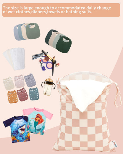 3 Pcs Cloth Diaper Wet Dry Bags Waterproof Reusable with Two Zippered Pockets Travel Beach Pool Daycare Soiled Baby Items Yoga Gym Bag for Swimsuits or Wet Clothes Small Medium Large - Colors A