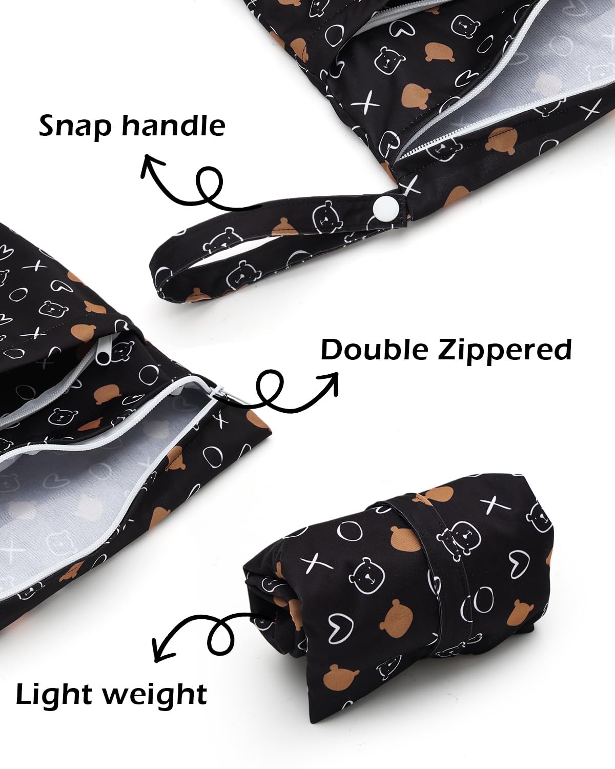 3 Pcs Cloth Diaper Wet Dry Bags Waterproof Reusable with Two Zippered Pockets Travel Beach Pool Daycare Soiled Baby Items Yoga Gym Bag for Swimsuits or Wet Clothes Small Medium Large - Colors A